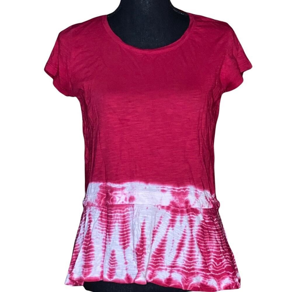 Style & Co Peplum Bleach Tie Dye Short Sleeve Cotton Top Women's Size XS